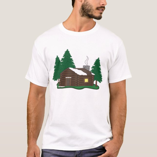 Camiseta Cabana rústica de madeira nas madeiras (Frente)