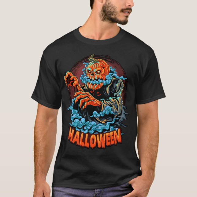 Camiseta Cabeça Assustadora de Bubbling Jack-o-lantern (Frente)