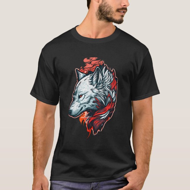 Camiseta Cabeça Branca De Lobo E Pintor Vermelho (Frente)