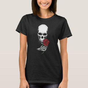 Camiseta Cabeça Caveira Mão-Esqueleto Segurando Pedra-Rosa