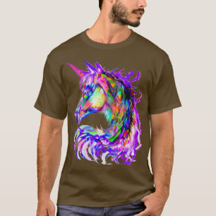 Camiseta Cabeça Colorida do Arco-Íris Psicodélico Unicórnio