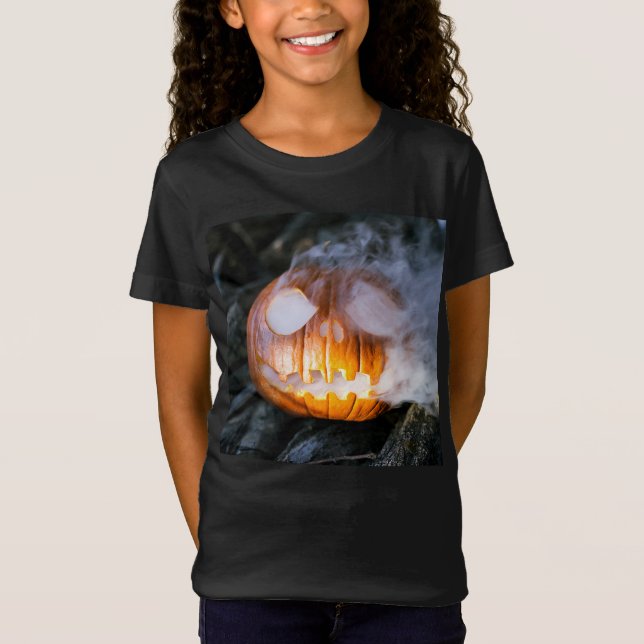 Camiseta Cabeça de Abóbora do Cavaleiro Sem Cabeça em Chama (Frente)