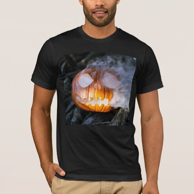 Camiseta Cabeça de Abóbora do Cavaleiro Sem Cabeça em Chama (Frente)