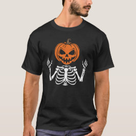 Camiseta Cabeça de Abóbora Esqueleto Assustador de Hallowee