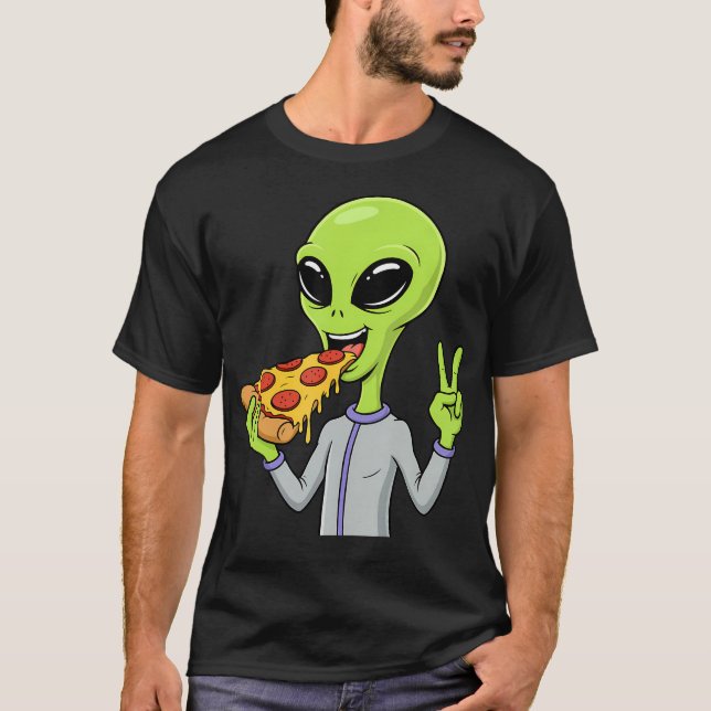 Camiseta Cabeça de Alien Comendo Pizza Ufo Extraterrestre (Frente)