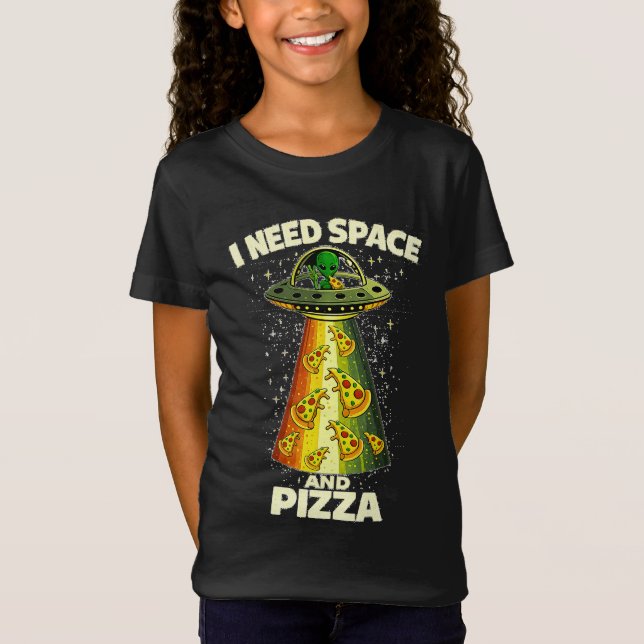 Camiseta Cabeça de Alien Engraçado Comendo Pizza OVNI Extra (Frente)