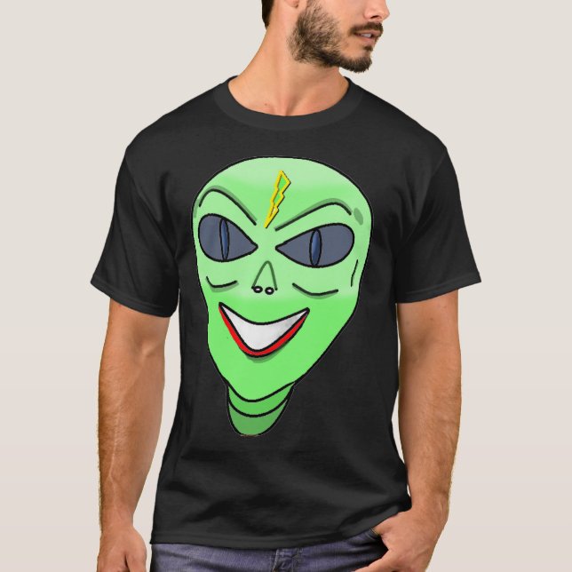 Camiseta Cabeça de Alien Verde Sorridente (Frente)