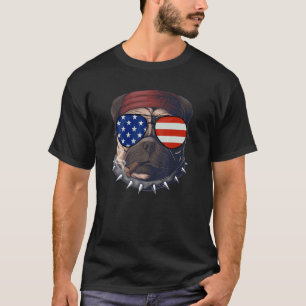 Camiseta Cabeça de cachorro Pug Fumaça 4 de Julho Bandeira