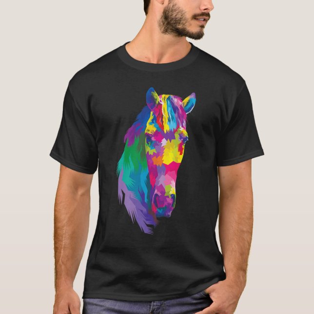 Camiseta Cabeça de Cavalo Colorida Geométrica Poligonal (Frente)
