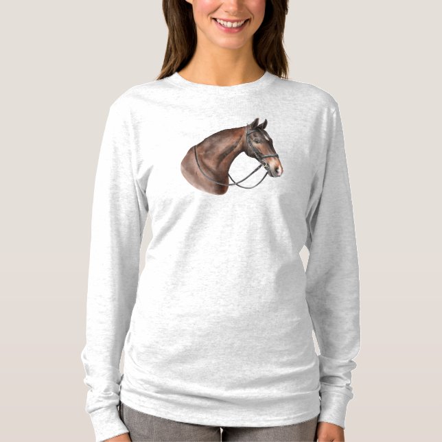 Camiseta Cabeça de cavalo da Baía de Aquarela numa ponte (Frente)