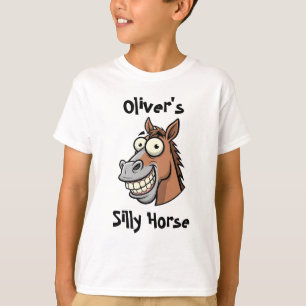 Camiseta Cabeça de Cavalo de Desenho Animado Divertido com 