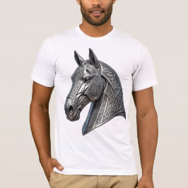 Camiseta Cabeça de Cavalo de Prata Celta Majestosa com Padr