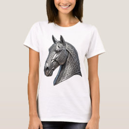 Camiseta Cabeça de Cavalo de Prata Celta Majestosa com Padr