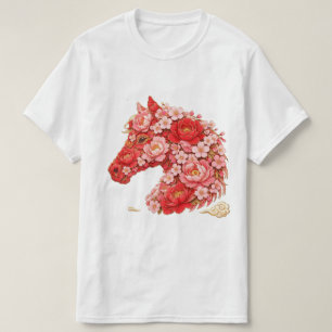 Camiseta Cabeça de Cavalo Floral Peônia Flor de Cerejeira