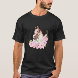Camiseta Cabeça de Cavalo Fofa Com Flores Amante de Cavalos