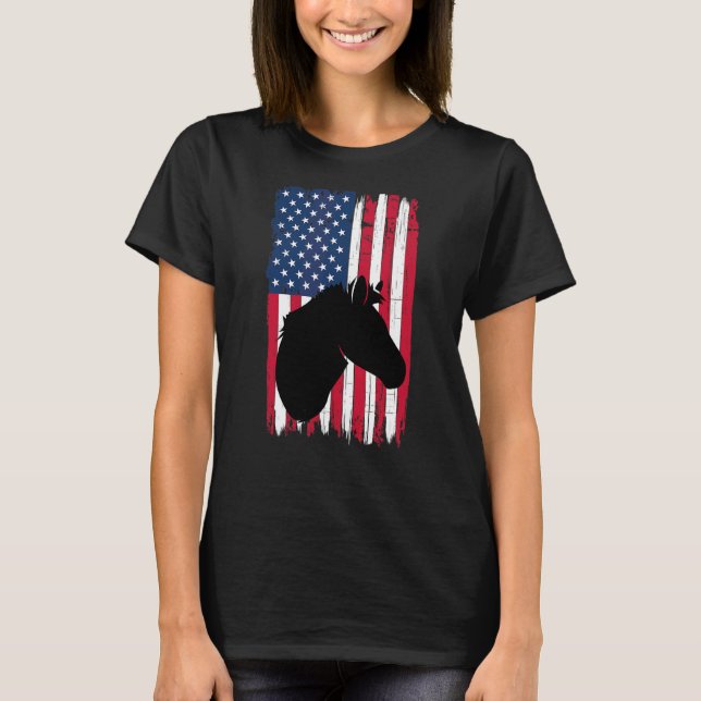 Camiseta Cabeça de Cavalo Silhouette American Flag Usa Pat (Frente)