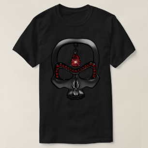 Camiseta Cabeça de Caveira Assustadora Maligna Rubi Vermelh