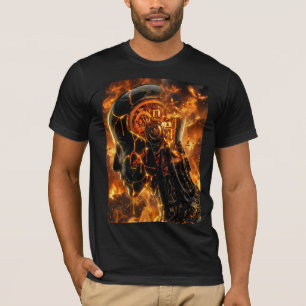 Camiseta Cabeça de Ciborgue em Chamas Gráfico de Fênix Fogu