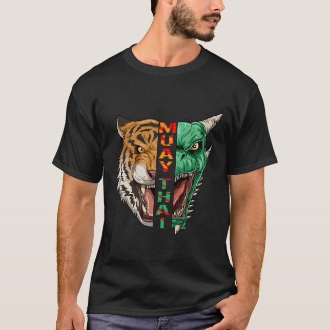 Camiseta Cabeça de Dragão e Tigre - Presente de Muay Thai e (Frente)