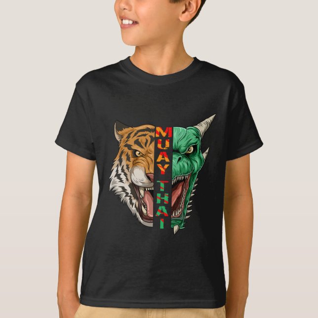 Camiseta Cabeça de Dragão e Tigre - Presente de Muay Thai e (Frente)