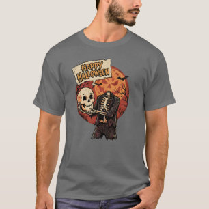Camiseta Cabeça de Esqueleto Retro de Quadrinhos Feliz Hall