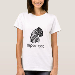 Camiseta Cabeça de gato com ornamentos de boho preto e bra