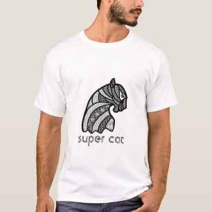 Camiseta Cabeça de gato com ornamentos de boho preto e bran