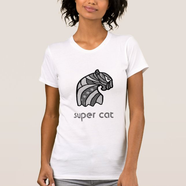Camiseta Cabeça de gato com ornamentos de boho preto e bran (Frente)