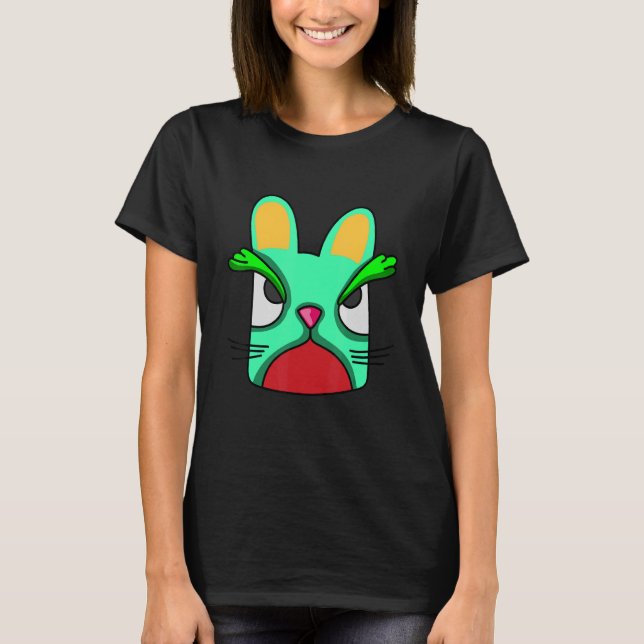 Camiseta Cabeça de Gato Com Quadrado Verde (Frente)