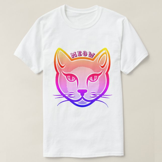 Camiseta Cabeça de gato neon (Frente do Design)