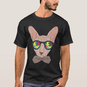 Camiseta Cabeça de Gato Óculos de sol Quebra-cabeça Autismo