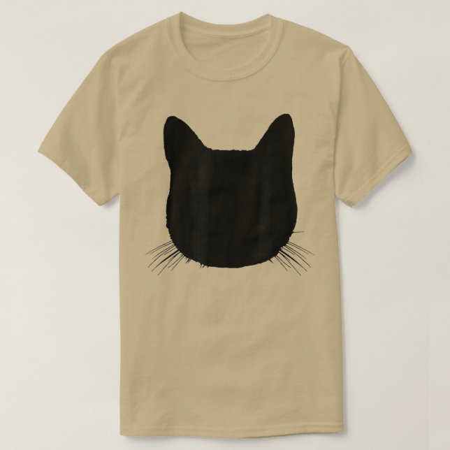 Camiseta Cabeça de Gato Preto Silhout Comprimido Engraçado  (Frente do Design)
