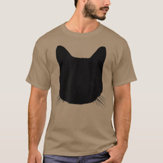Camiseta Cabeça de Gato Preto Silhout Comprimido Engraçado