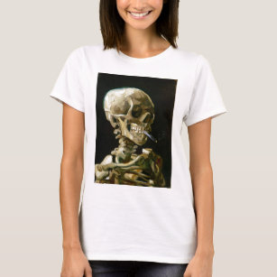 Camiseta Cabeça de Gogh de um esqueleto com um cigarro
