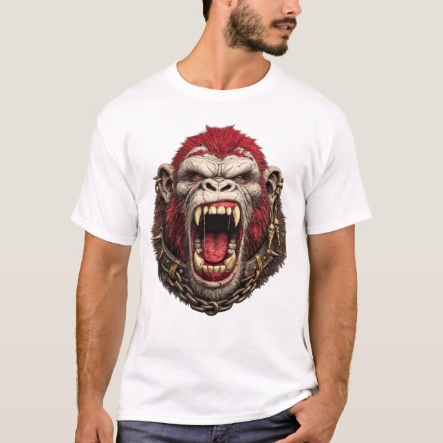 Camiseta Cabeça de Gorila Feroz – Design de Animal (Frente)