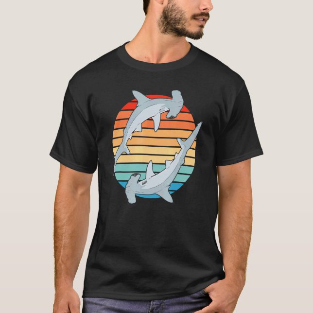 Camiseta Cabeça de Hammerhead Shark Retro Sunset (Frente)