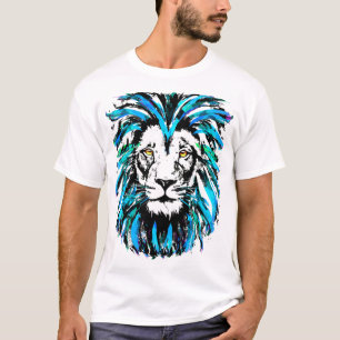 Camiseta Cabeça de Leão Azul - T-Shirt Retrato De Leão Lega