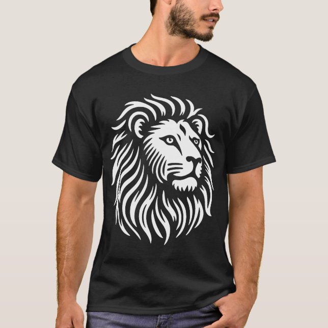 Camiseta Cabeça de Leão - Branco em Preto (Frente)