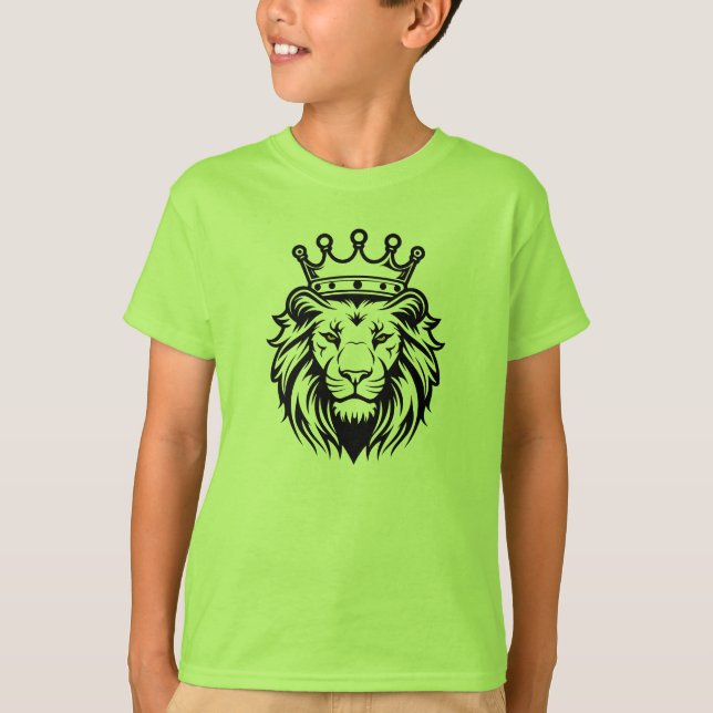 Camiseta Cabeça de Leão com Silhueta de Coroa - Preto 1 (Frente)