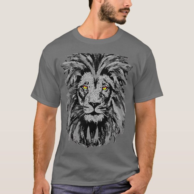 Camiseta Cabeça De Leão De cinza - Desenho De Retrato De Le (Frente)
