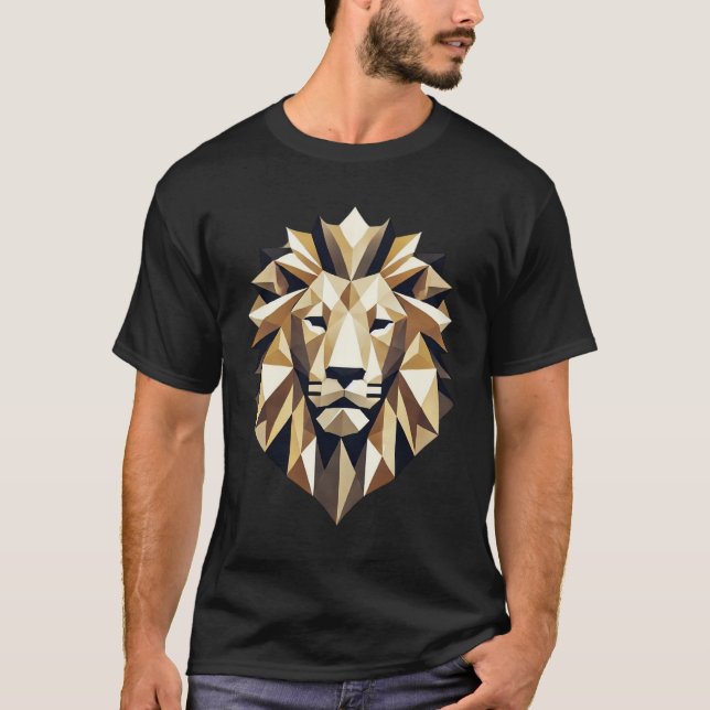 Camiseta Cabeça de Leão Geométrico Moderno de Poli Baixo (Frente)