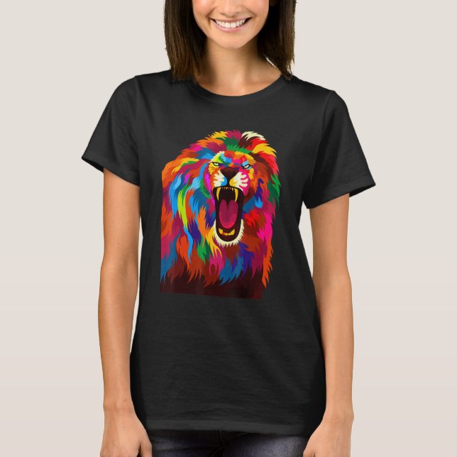 Camiseta Cabeça de Leão Legal Com Cores Vibrantes (Frente)