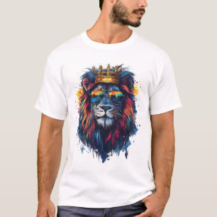 Camiseta Cabeça de Leão Negrito com Óculos de Sol e Coroa