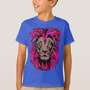 Camiseta Cabeça de Leão Rosa - Desenho Do Retrato Da Face D