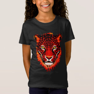 Camiseta Cabeça de Leopardo Vermelho Flamejante