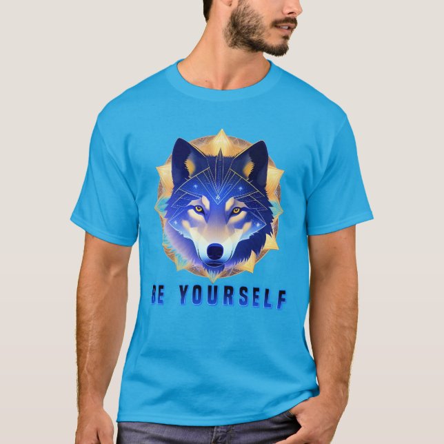 Camiseta Cabeça de Lobo Azul Místico (Frente)