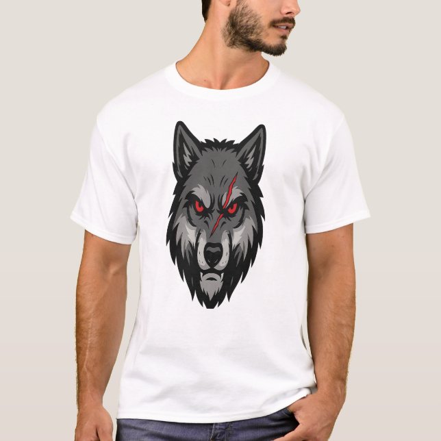 Camiseta Cabeça de Lobo com Olhos Vermelhos e Cicatriz de B (Frente)
