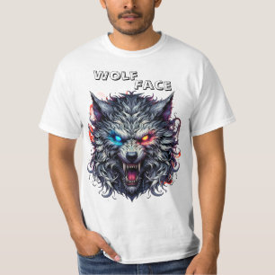 Camiseta Cabeça de Lobo Feroz com Olhos Brilhantes