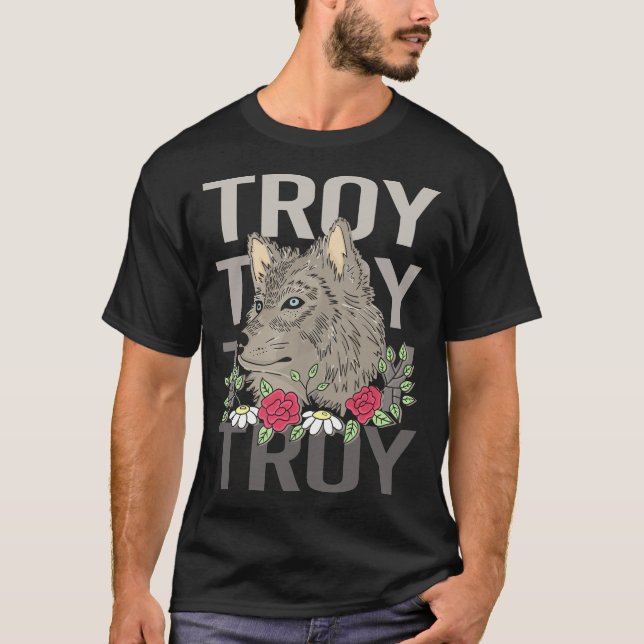 Camiseta Cabeça de Lobo - Nome Troy (Frente)