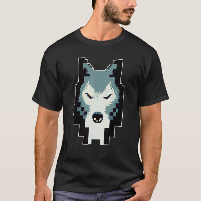 Camiseta Cabeça de Lobo Pixel 8 Bits Jogo de Vídeo Retro (Frente)